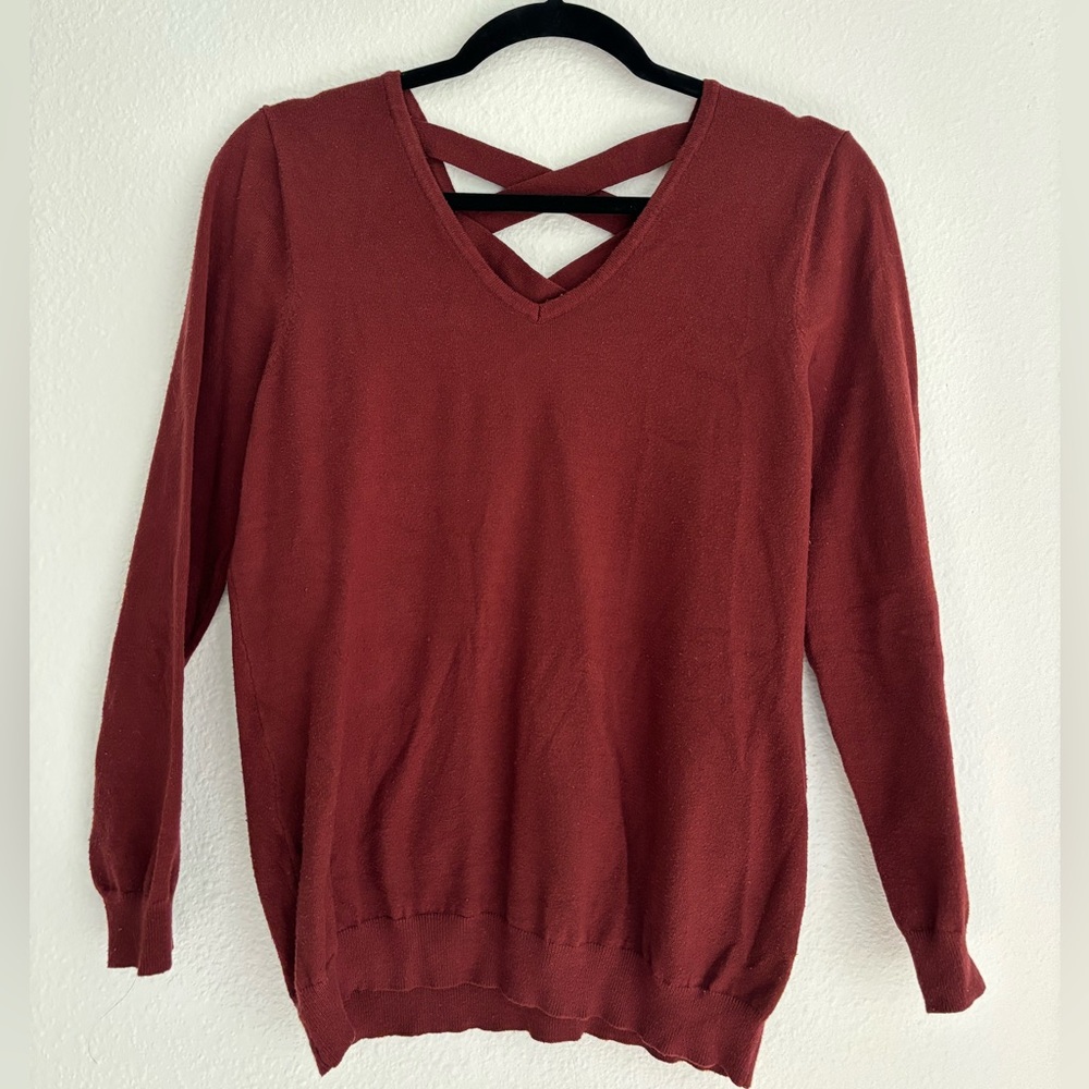 Crisscross Back V-Neck Sweater - Rust Red